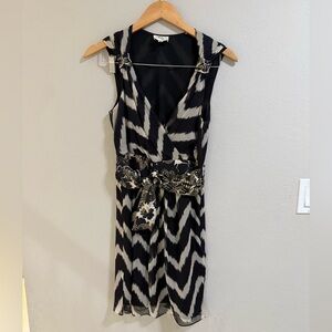 🖤 Milly NY Black White Silk Dress with Gold Accents (Size 2)